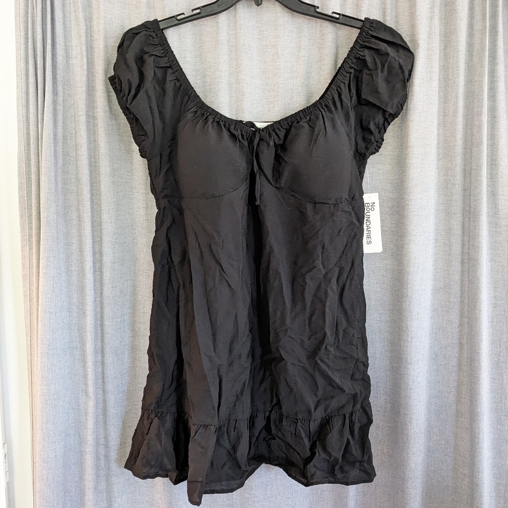No Boundaries Dress XL Black Mini Puff Sleeve Cottage Coquette Lined Babydoll